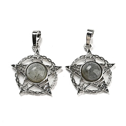 Лабрадорита Природные подвески лабрадорита, подвеска в виде стойки из латуни со звездой, платина, без кадмия и без свинца, 27.5x25.5x7~8 мм, отверстие : 8x5 мм