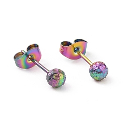 Rainbow Color Ion Plating(IP) 304 Stainless Steel Ball Stud Earrings for Women, Rainbow Color, 15x4mm, Pin: 0.9mm