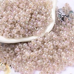 Rosy Brown 6/0 Opaque Colours Rainbow Plated Round Glass Seed Beads, Rosy Brown, 4x3mm, Hole: 1.2mm, about 7200pcs/pound