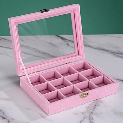 Pearl Pink Flock with Glass Jewelry Display Box, Pearl Pink, 20x15x5cm
