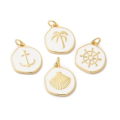 Mixed Shapes Rack Plating Brass Enamel Pendants, Long-Lasting Plated, Cadmium Free & Lead Free, Real 18K Gold Plated, Flat Round Charm, Mixed Shapes, 18x15.5x2mm, Hole: 3.4mm