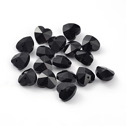 Black Romantic Valentines Ideas Glass Charms, Faceted Heart Pendants, Black, 18x18x10mm, Hole: 1mm