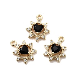 Золотистый Латунные микро проложить кубического циркония прелести, цветок с сердцем, долговечный, стойки покрытие, без свинца и без кадмия, реальный 18 k позолоченный, золотые, 12.5x10.5x3.5 мм, отверстие : 1.2 мм