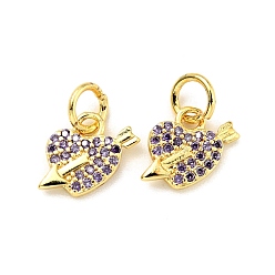 Лиловый Латунь с микропокрытием, с прыжковых колец, без кадмия и без свинца, золотые, стрела в сердце, сирень, 9x10x2 мм, отверстие : 3.4 мм