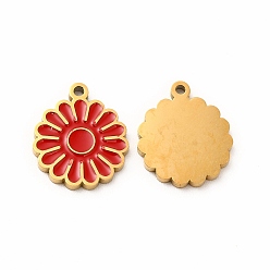 Red Ion Plating(IP) 304 Stainless Steel Enamel Charms, Daisy, Red, 14x12x1mm, Hole: 1.2mm