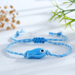 Темно-Голубой Регулируемые браслеты ручной работы из фарфоровых бусин, Браслеты из конопляной нити, сплетенные для женщин, рыба, глубокое синее небо, 11.02 дюйм (28 см)