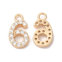 Light Gold Латунь со стразами подвески, числовые прелести, золотой свет, кол. 6, 13x7x2 мм, отверстие : 1.8 мм