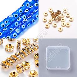 Blue Nbeads 113pcs Evil Eye Beads Kit for DIY Jewelry Making, Including Evil Eye Lampwork Beads, Brass Rhinestone Spacer Beads, Blue, Evil Eye Beads: about 53pcs/set