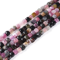 Tourmaline Natural Tourmaline Beads Strands, Faceted, Cube, 3.5~4x3.5~4x3.5~4mm, Hole: 0.6mm, about 92~104pcs/strand, 15.35 inch~15.55 inch(39~39.5cm)