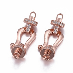 Розовое Золото Латунное микропейв, прозрачный кубический цирконий, складные застежки, долговечный, розовое золото , 39x12.5x7.5 мм, отверстие : 2.8 мм