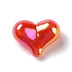 Red UV Plating Rainbow Iridescent Opaque Acrylic Beads, Glitter Beads, Heart, Red, 16x21x10mm, Hole: 1.8mm