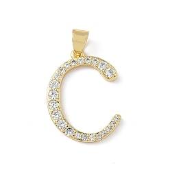 Letter C Латунные микро проложить кубического циркония подвески, без свинца и без кадмия, долговечный, реальный 18 k позолоченный, стойки покрытие, буква С, 20x15x2 мм, отверстие : 4.5x3 мм