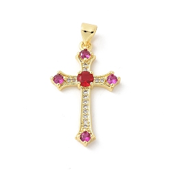Красный Латунные микро проложить кубического циркония подвески, крест прелести, стойки покрытие, без кадмия и без свинца, долговечный, реальный 18 k позолоченный, красные, 27x16.5x3.5 мм, отверстие : 4x3.5 мм