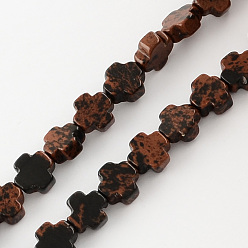 Brun De Noix De Coco Acajou naturel perles en pierre d'obsidienne brins, croix grecque, brun coco, 8x8x4mm, Trou: 1mm, Environ 50 pcs/chapelet, 16.9 pouce