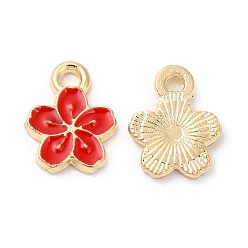 Red Alloy Enamel Charms, Cadmium Free & Nickel Free & Lead Free, Golden, Flower Charm, Red, 12x9x1.5mm, Hole: 1.6mm