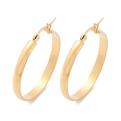 Золотой Серьги из 201 нержавеющей стали, с 304 штифтов из нержавеющей стали, вакуумное покрытие pvd, плоско-круглые, золотые, 32.5x4 мм