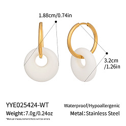 Настоящее золото 18K Плоские круглые 304 серьги-кольца из нержавеющей стали, с природными драгоценными камнями, реальный 18 k позолоченный, 32x18.8 мм