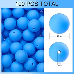 Blue 100Pcs Silicone Beads Round Rubber Bead 15MM Loose Spacer Beads for DIY Supplies Jewelry Keychain Making, Blue, 15mm