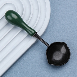 Dark Green Alloy Sealing Wax Spoons, with Wood Handle, Stamp Heating Tool, Dark Green, 104x35mm