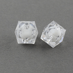 Clear Transparent Acrylic Beads, Bead in Bead, Faceted Cube, Clear, 12x11x11mm, Hole: 2mm, about 620pcs/500g