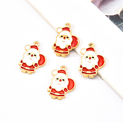 Red 20Pcs Light Gold Alloy Enamel Pendants, for Christmas, Flat Back, Santa Claus, Red, 22x16x1mm, Hole: 1.4mm