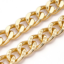 Light Gold Aluminum Grooved Curb Chains, Diamond Cut Cuban Link Chains, Unwelded, Light Gold, 20x14.5x4mm