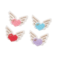 Mixed Color Handmade MIYUKI Japanese Seed Beads, Loom Pattern, Heart Wing, Mixed Color, 19x26x2mm