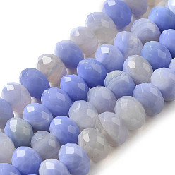 Cornflower Blue Natural Banded Agate/Striped Agate Beads Strands, Dyed & Heated, Faceted Rondelle, Cornflower Blue, 8x5mm, Hole: 1mm, about 72pcs/strand, 15.28''(38.8cm)
