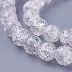 Clear Crackle Glass Bead Strands, Round, Clear, 8mm, Hole: 1mm, about 47~48pcs/strand, 14.56 inch~15.15 inch(37~38.5cm)