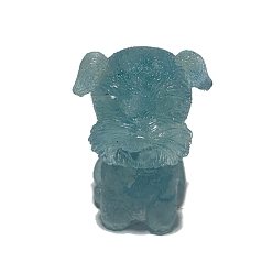 Aquamarine Resin Dog Display Decoration, with Natural Aquamarine Chips inside Statues for Home Office Decorations, 25x30x40mm