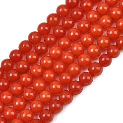 FireBrick Natural Dyed White Jade Beads Strands, Smooth Round, FireBrick, 6mm, Hole: 1mm, about 62pcs/strand, 14.96''(38cm)