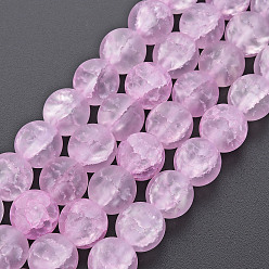 Orchid Crackle Glass Beads Strands, Dyed & Heated, Frosted, Round, Orchid, 10mm, Hole: 1.4mm, about 41~42pcs/strand, 15.35~15.75 inch(39~40cm)