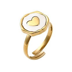 Сердце 304 Кольца из нержавеющей стали с ракушкой для женщин, ионное покрытие (ip), золотые, сердце, 13x12.5 мм, внутренний диаметр: 17 мм