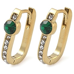 Изумруд 304 из нержавеющей стали овальные серьги обруча, со стразами, реальный 14 k позолоченный, ионное покрытие (ip), изумруд, 15x4 мм