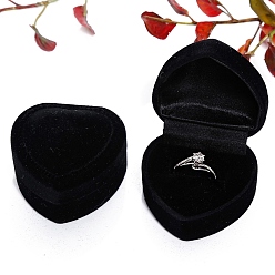Black Velvet Organizer Ring Box, Portable Jewelry Storage Case, Heart, Black, 4.8x4.8x3.5cm