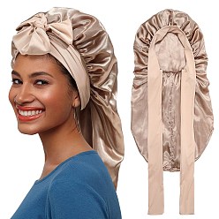 BurlyWood Satin Bonnet Hair Bonnet With Tie Band For Sleeping, Reusable Adjusting Hair Care Wrap Cap Sleep Caps, BurlyWood, 680x290mm