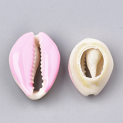 Pink Cowrie Shell Beads, with Enamel, No Hole/Undrilled, Pink, 20~26x13~18x5~7mm
