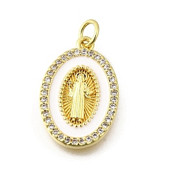 Белый Латунные микро проложить кубического циркония подвески, с эмалью, овал с амулетами святого Бенедикта, стойки покрытие, прочное покрытие, без кадмия и без свинца, с целью перехода в кольце, белые, 20x14x2 мм, отверстие : 3 мм
