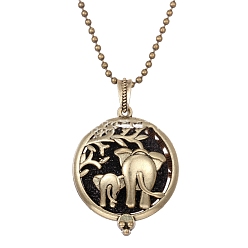 Elephant Antique Bronze Alloy Magnetic Locket Necklaces, Aromatherapy Cotton Sheet Inside Perfume Bottle Necklaces, Elephant, 31.50 inch(80cm)