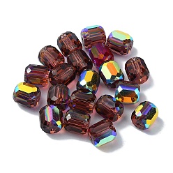 Dark Red AB Color Plated Glass Beads, Faceted Barrel, Dark Red, 8.5x7.5mm, Hole: 1.4mm