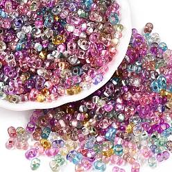 Mixed Color Baking Paint Transparent Glass Seed Beads, Silver Lined, Peanut, Mixed Color, 5.5~6.5x3.5~4x3~3.5mm, Hole: 1.2~1.4mm, about 500pcs/50g