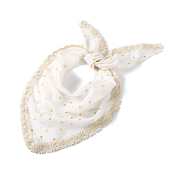 White Floral Hair Bandanas Tie-back Head Kerchief for Women, Hair Scarves Triangular Head Scarf, White, 870x370mm