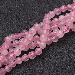 Rose Quartz Natural Rose Quartz Beads Strands, Faceted,  Round, Pink, 4mm, Hole: 1mm, about 46pcs/strand, 7.8 inch