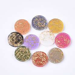 Mixed Color Translucent Resin Cabochons, with Gold Foil inside, Flat Round, Mixed Color, 16x3.5mm