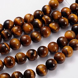 Tiger Eye Gemstone Beads Strands, Round, Tiger Eye, about 12mm in diameter, hole: 1mm, 33pcs/strand, 15.5 inch