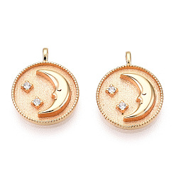 Real 18K Gold Plated 925 Sterling Silver Micro Pave Cubic Zirconia Charms, Moon with Star, Nickel Free, Real 18K Gold Plated, 13.5x11.5x2.5mm, Hole: 1.2mm