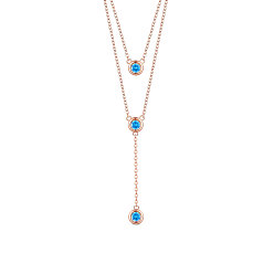 Rose Gold SHEGRACE 925 Sterling Silver Two-Tiered Necklaces, with Three Round Blue AAA Cubic Zirconia Pendant, Rose Gold, 14.96 inch~16.54 inch(38~42cm)