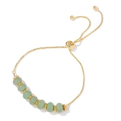 Зеленый Авантюрин Регулируемые браслеты-слайдеры из натурального зеленого авантюрина в богемном стиле с бисером и металлической цепочкой-коробочкой, бусина : 8x5 mm