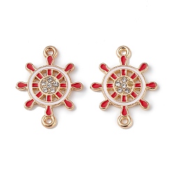 Red Alloy Enamel Connector Charms, Helm Links with Crystal Rhinestone, Light Gold, Cadmium Free & Nickel Free & Lead Free, Red, 22x16.8x1.7mm, Hole: 1.2mm