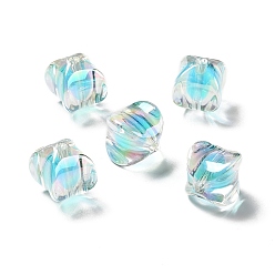 Light Sky Blue Two Tone UV Plating Rainbow Iridescent Acrylic Beads, Rectangle, Light Sky Blue, 15~15.5x14x14mm, Hole: 2.7mm